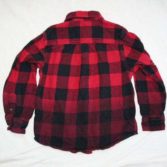 🍁 CHECKER OMBRE FLANNEL SHIRT RED BLACK BUTTON DOWN TOP PLAID WARM KID BOY 6 7 - Picture 14 of 15